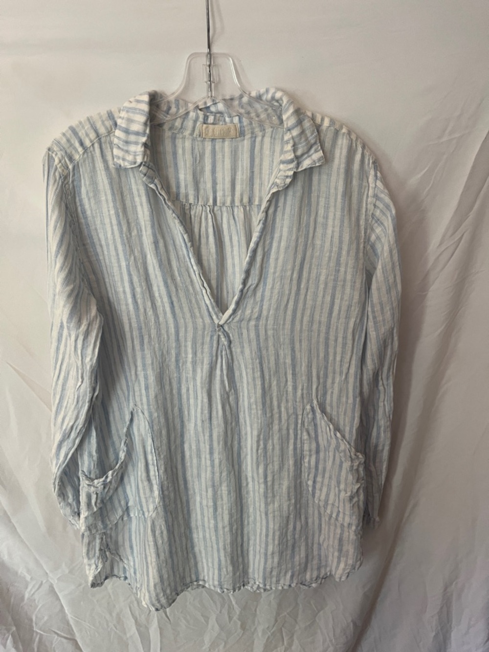 CP Shade Blue & White Striped Women’s 100% Linen Tunic Top